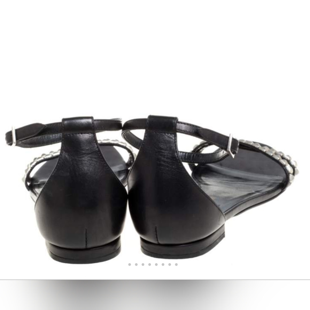 Saint Laurent Paris Leather Studded Ankle Strap Flats - Picture 6 of 8